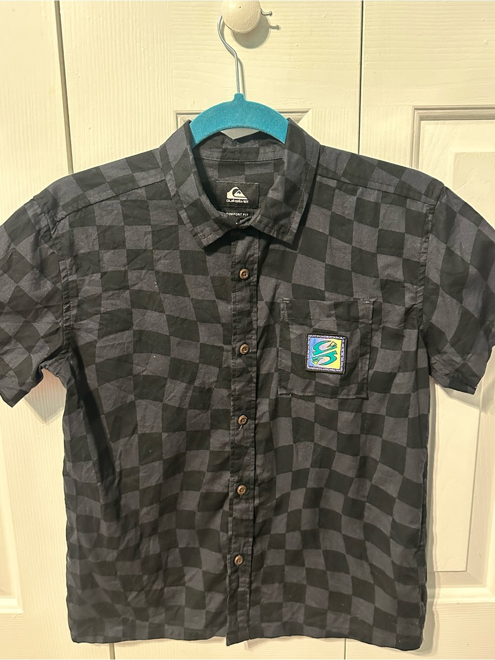Quiksilver Black & Charcoal Check Short-Sleeve Button-Down Shirt Boys